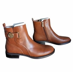 Tommy Hilfiger Booties Sz 8.5 Brown Womens Ankle Boots REZIN2 Faux Leather Zip